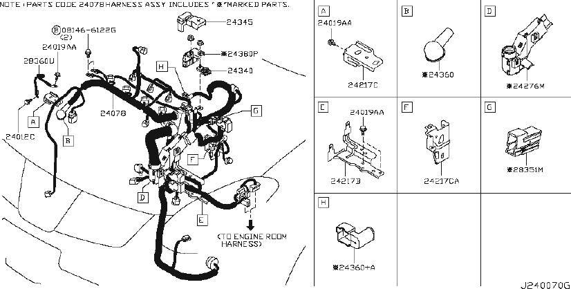 Nissan Rogue Harness Main. FITTING, ROOM, ENGINE - 24010-1VX0A | STATE